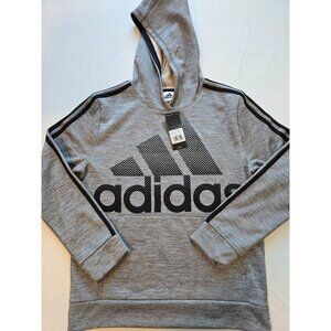 NWT Adidas Unisex Youth Hoodie Pullover Large 14/16 Black Gray All Over Logo